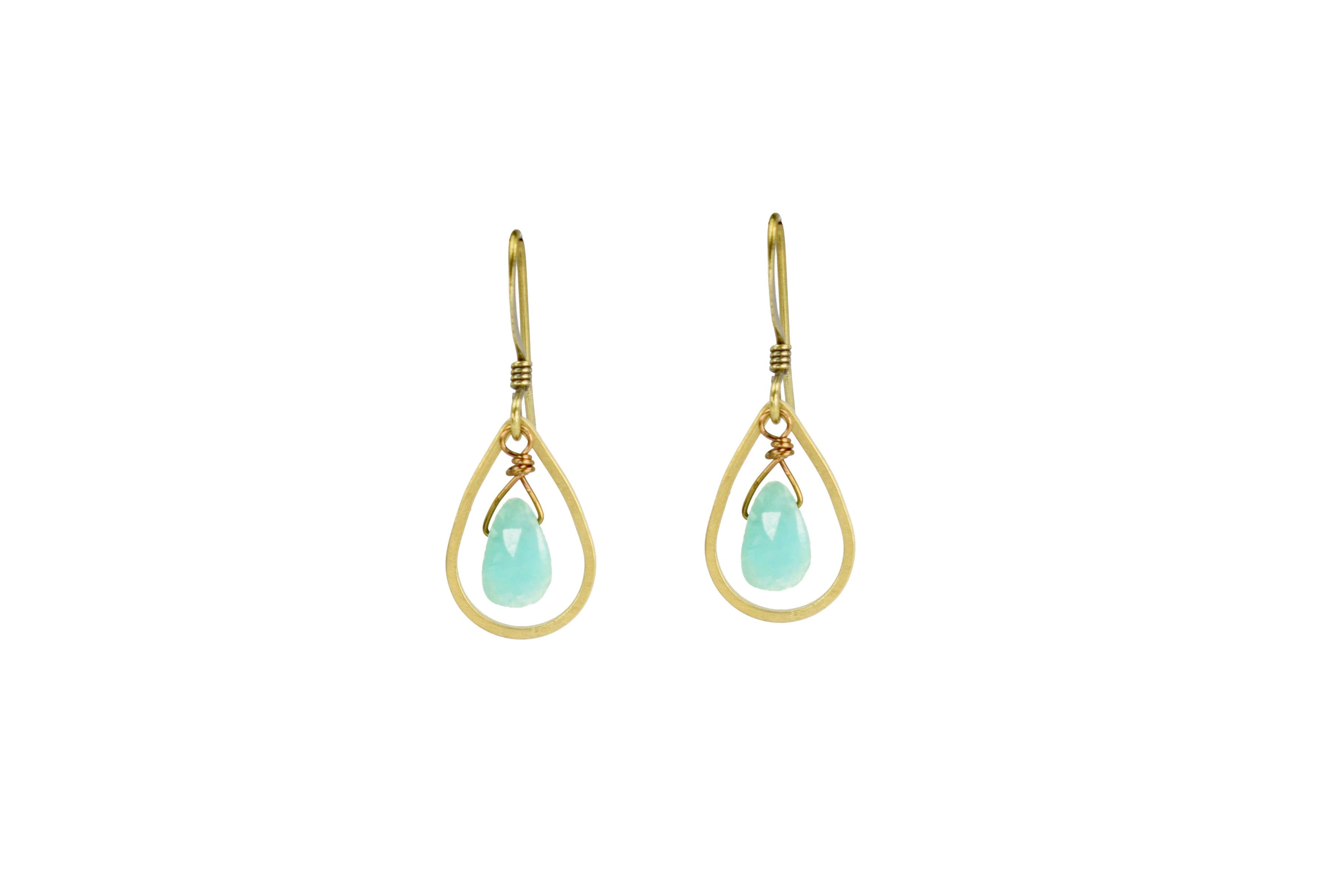 Small Amazonite Brass Teardrop Stone Earrings