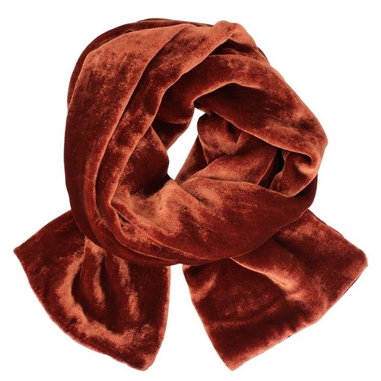 Silk Velvet Oblong Scarf: Rust