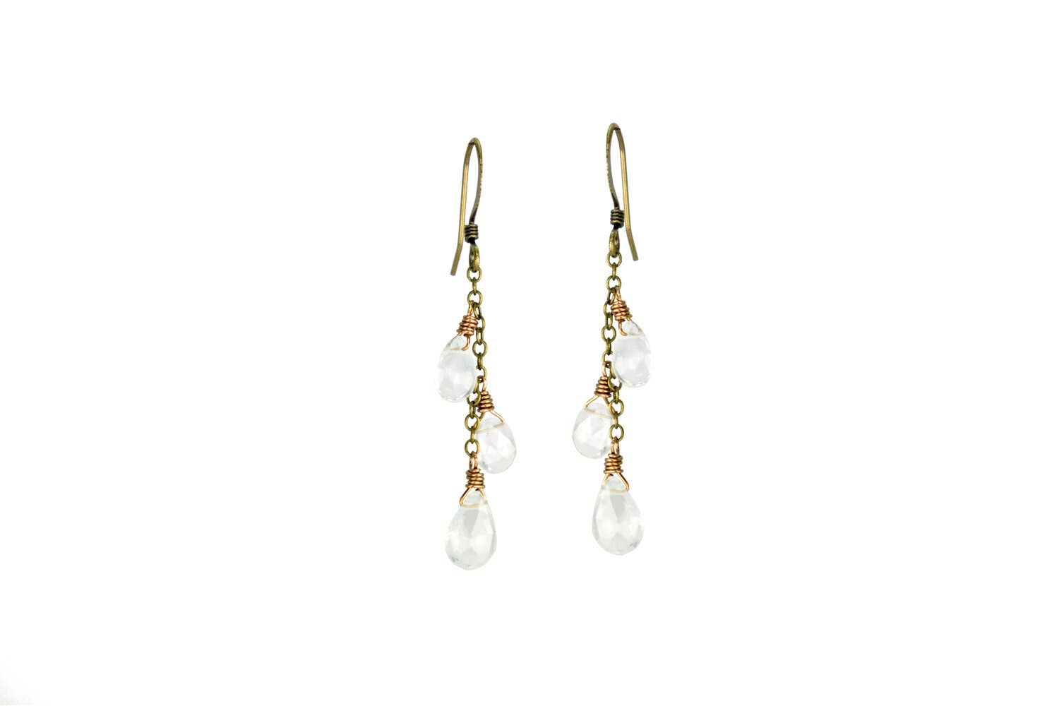 Clear Quartz Teardrops on Dainty Chain Earrings