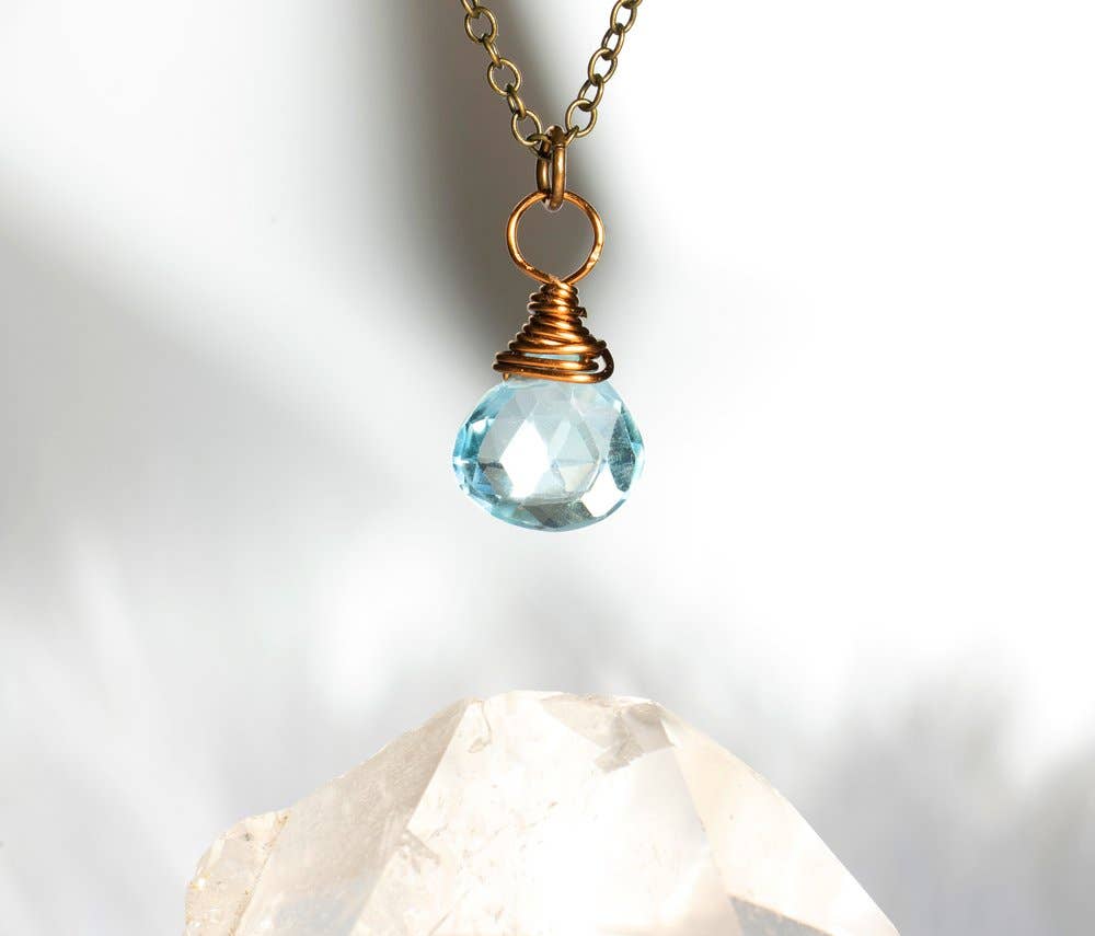 Blue Topaz Wire Wrapped Pendant Necklace