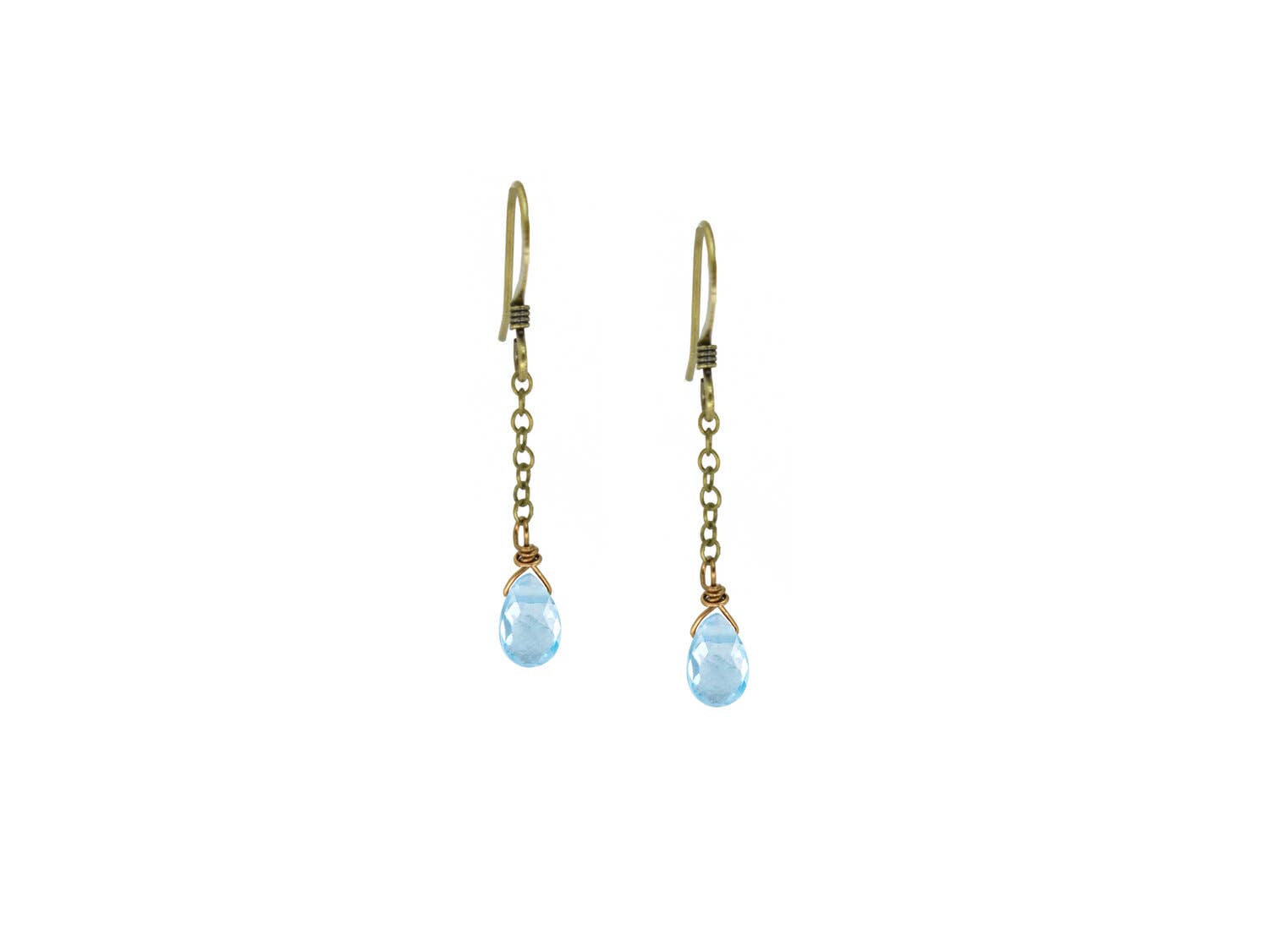 Mini Chain Earrings with Dainty Sky Blue Topaz Gems