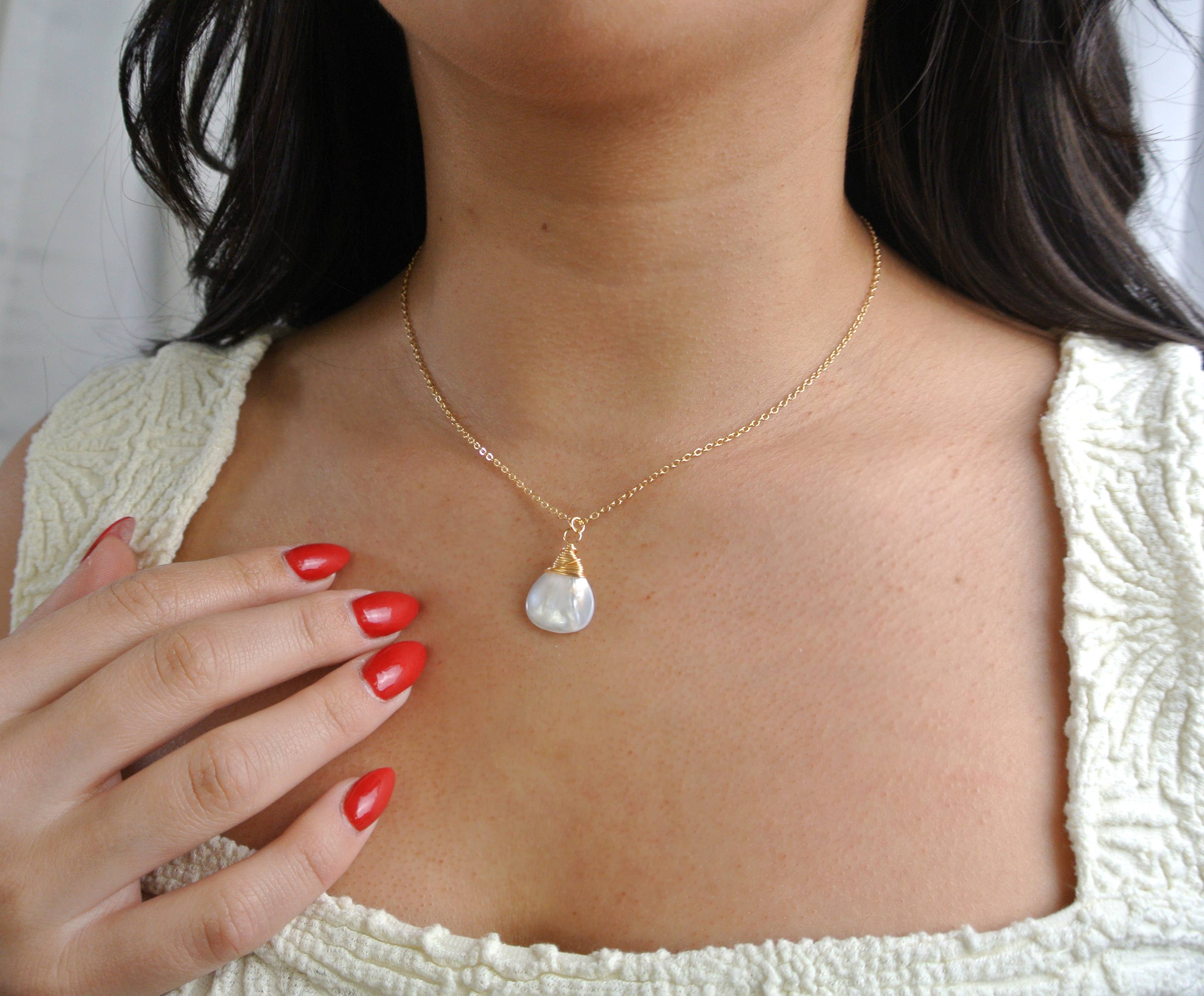 Mother Of Pearl Wrapped Teardrop Necklace