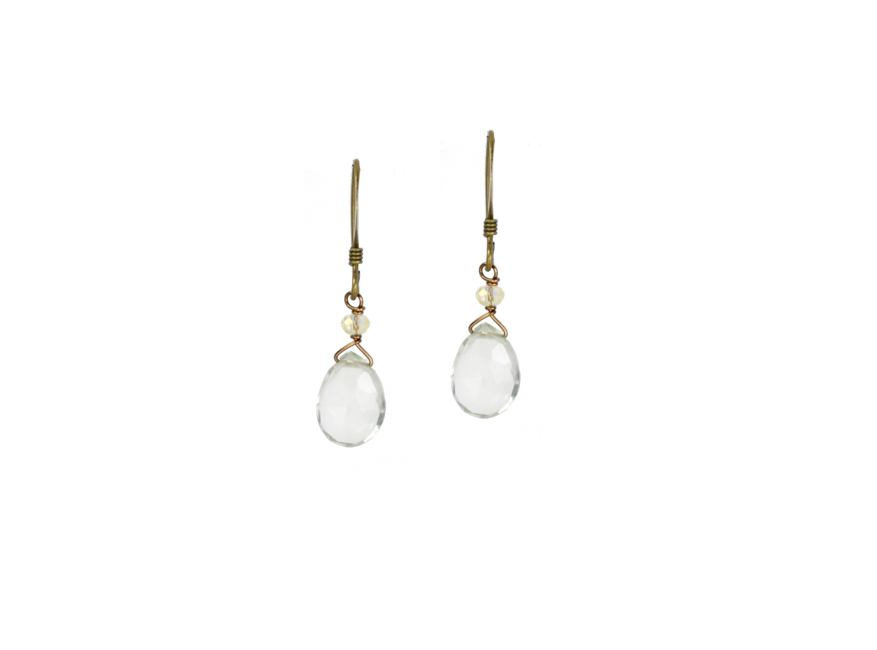 Green Amethyst Dainty Droplet Earrings Pale Yellow Crystal