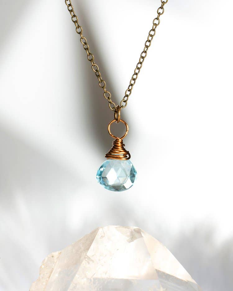 Blue Topaz Wire Wrapped Pendant Necklace