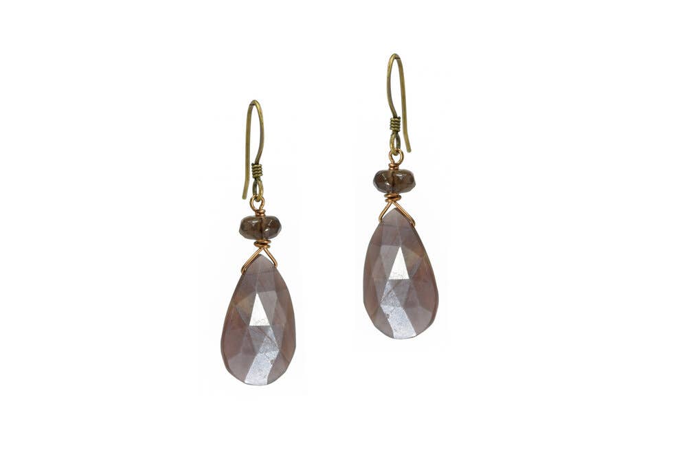 Coffee Moonstone with Smoky Quartz Stone Cool Boho Earrings