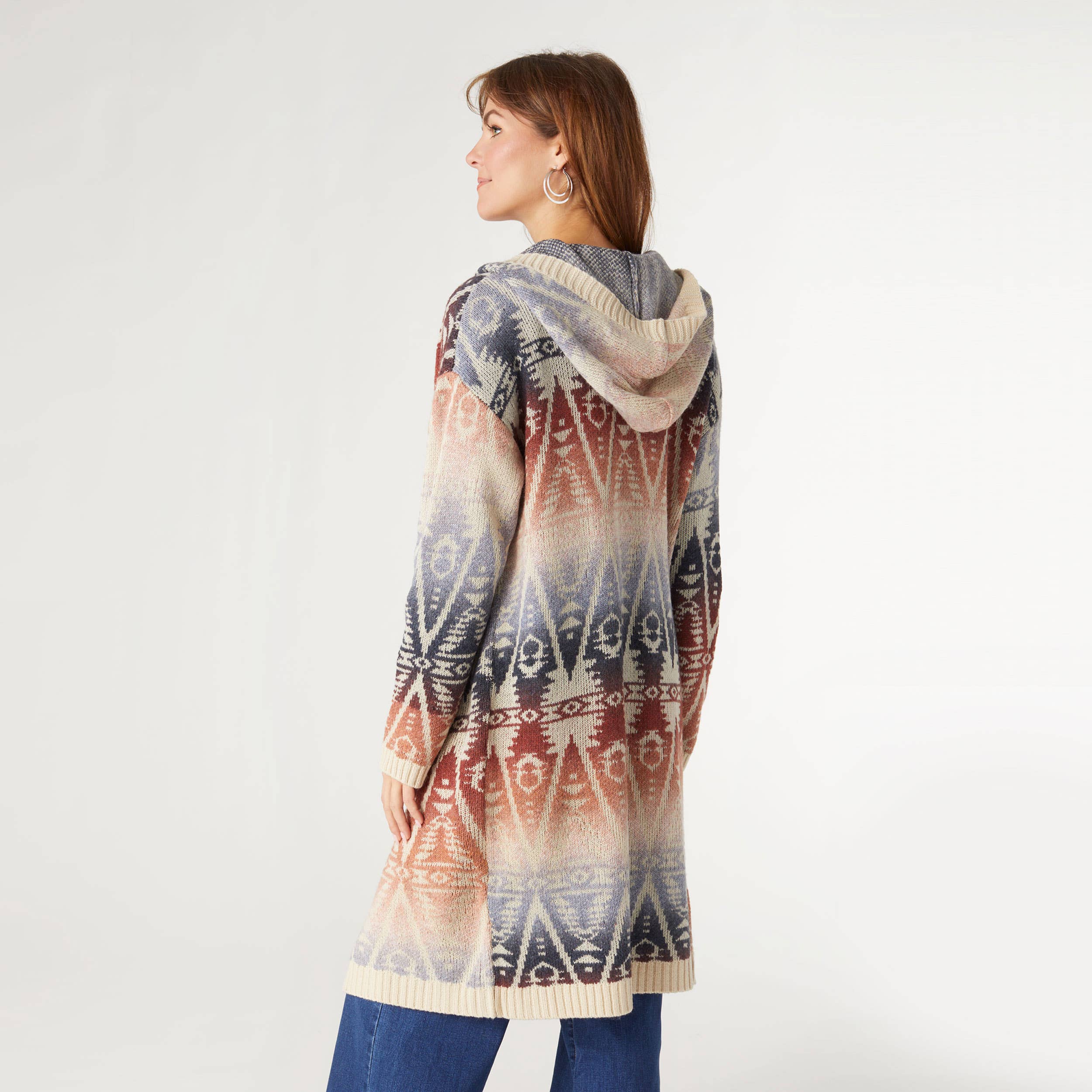 Cowichan Long Hooded Aztec Cardigan