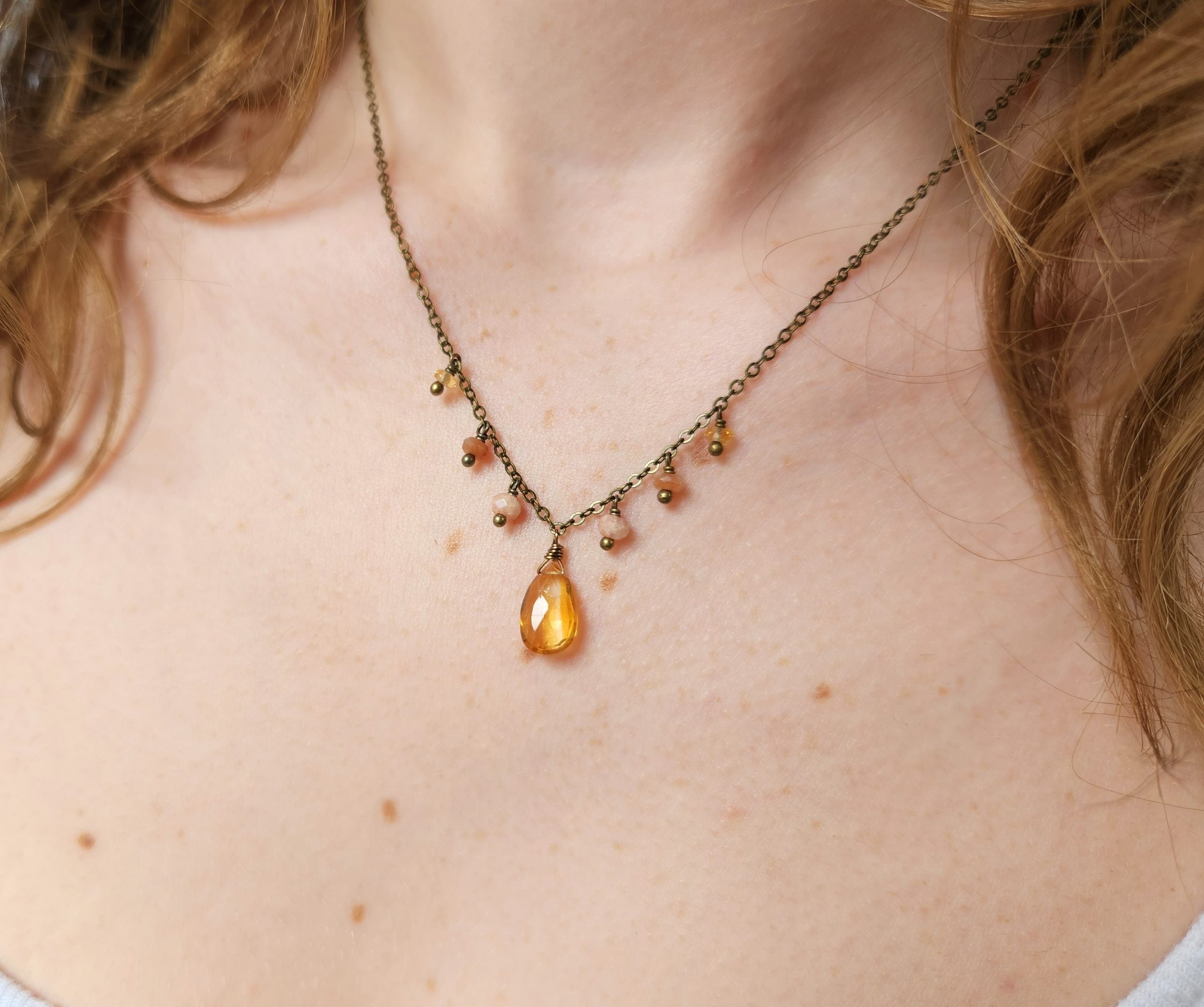 Citrine and Multi Color Sunstone Fringe Necklace