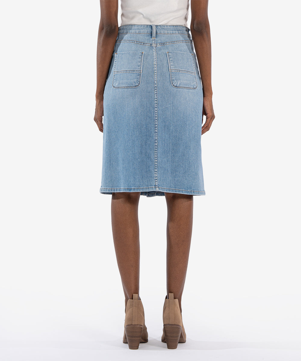 Rose Porkchop Denim Skirt - Debate with Light Base Wash