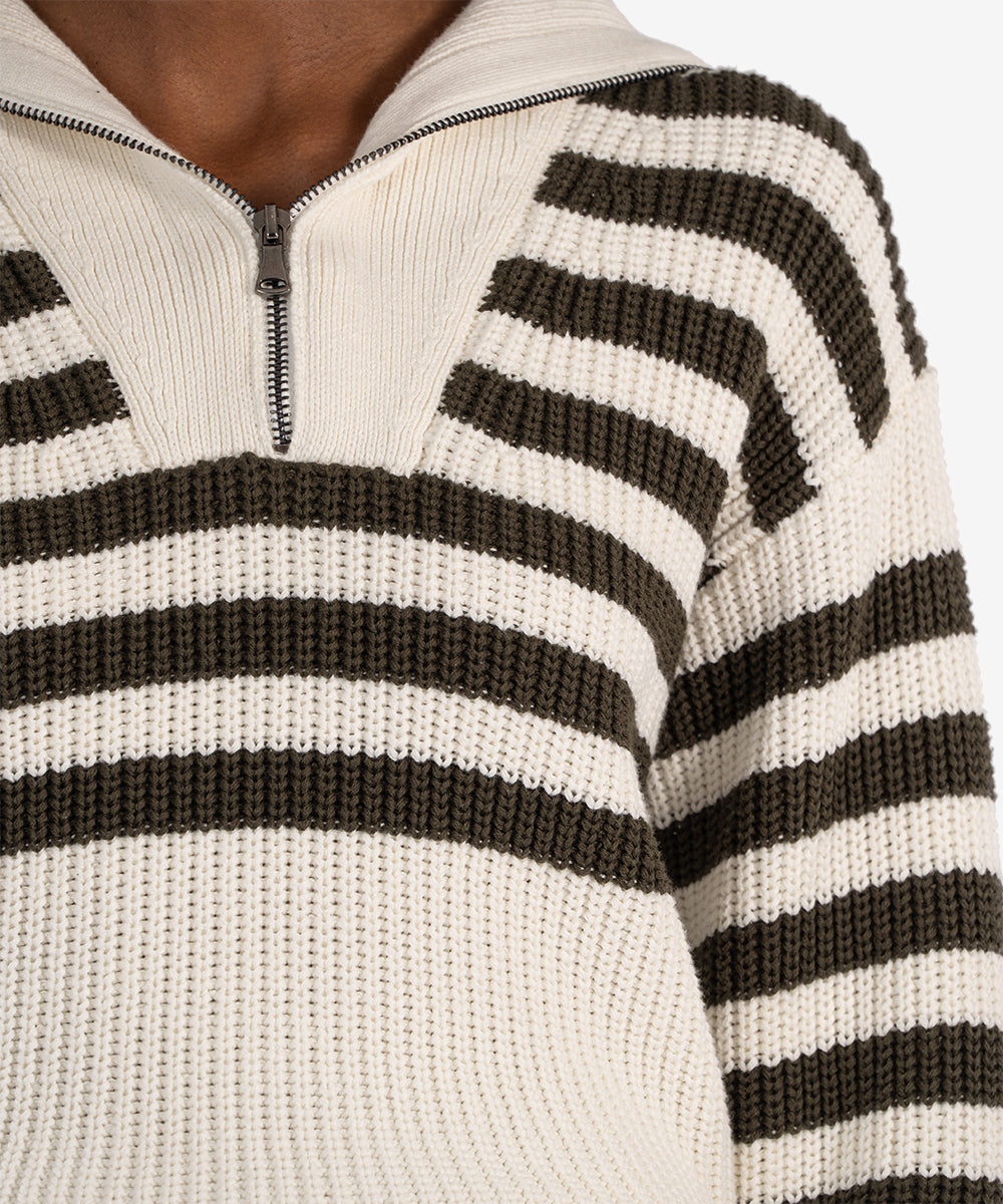 Noley Quarter Zip Sweater - Off White/Olive