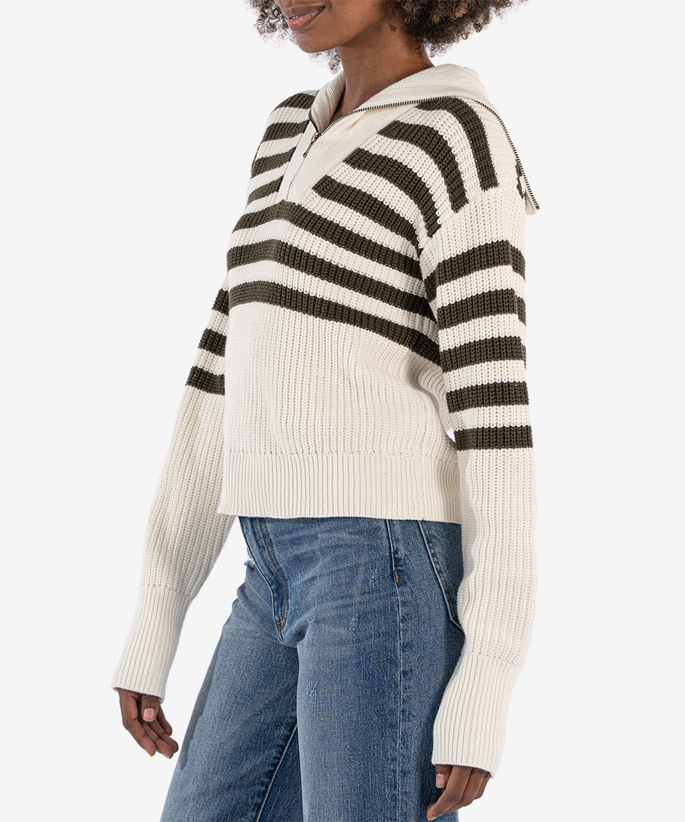 Noley Quarter Zip Sweater - Off White/Olive