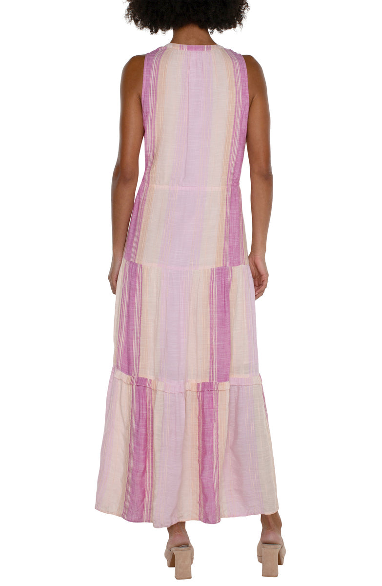 Sleeveless Tiered Maxi Dress - Lavender Multi Stripe