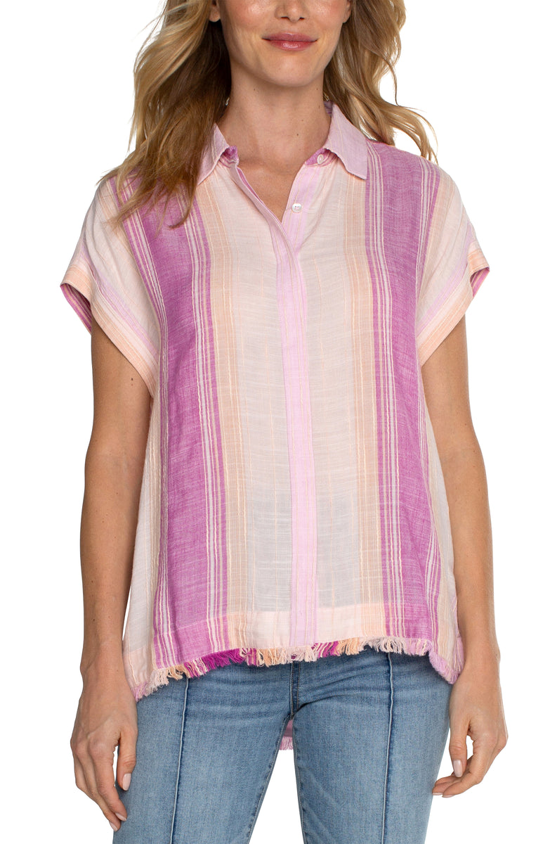 Collared Camp Shirt - Lavender Multi Stripe