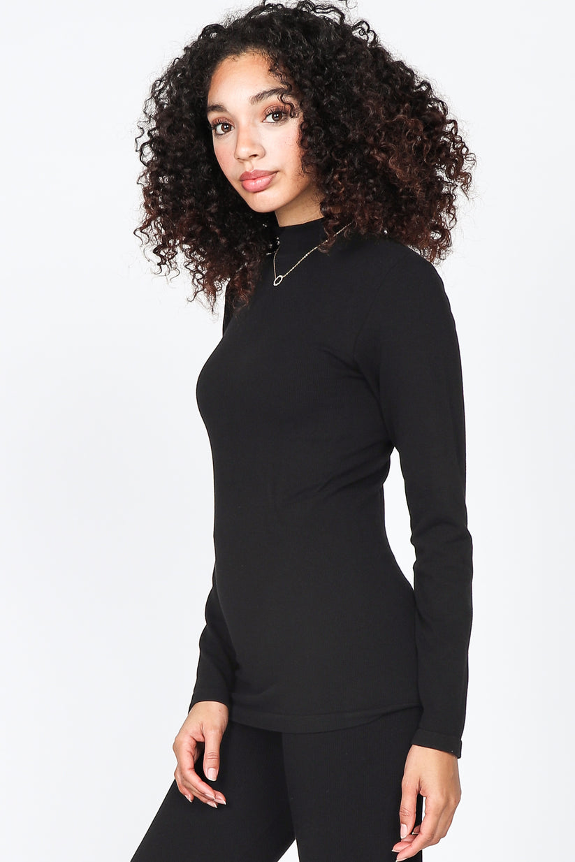 Ribbed Mock Neck Long Sleeve Basic Top