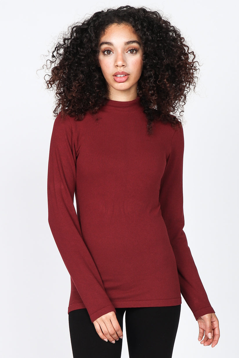 Ribbed Mock Neck Long Sleeve Basic Top