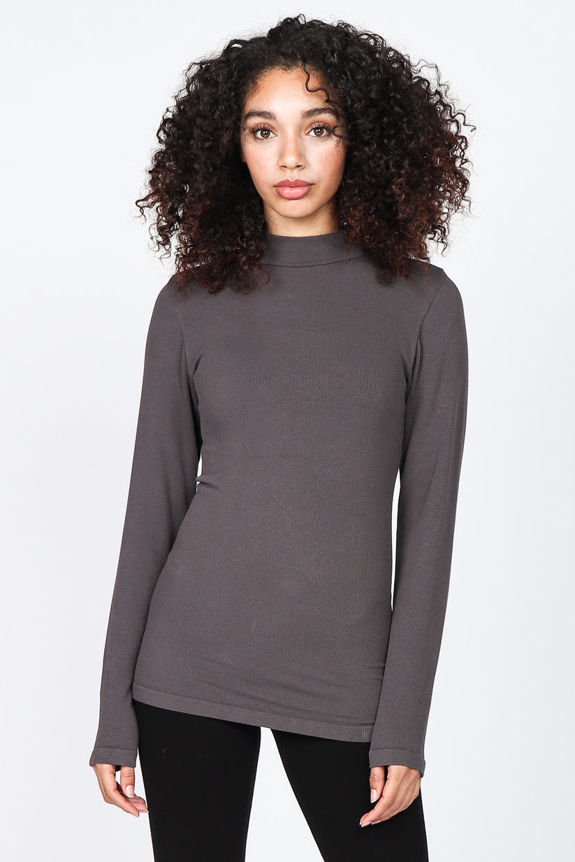 Ribbed Mock Neck Long Sleeve Basic Top