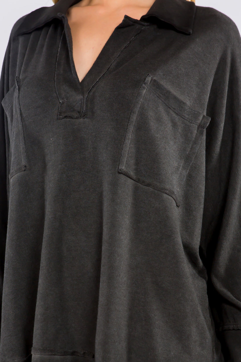 Oil Washed Collared Tunic