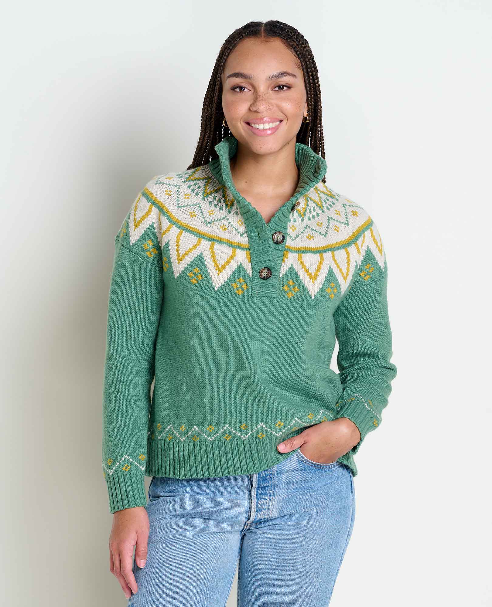 Moss Point Henley Sweater - Ivy Fair Isle