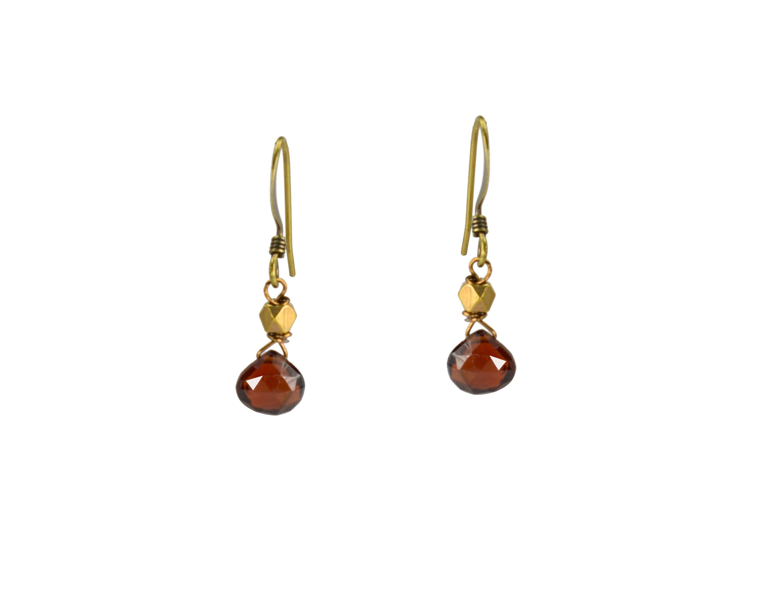 Red Garnet Stone Golden Brass Earrings