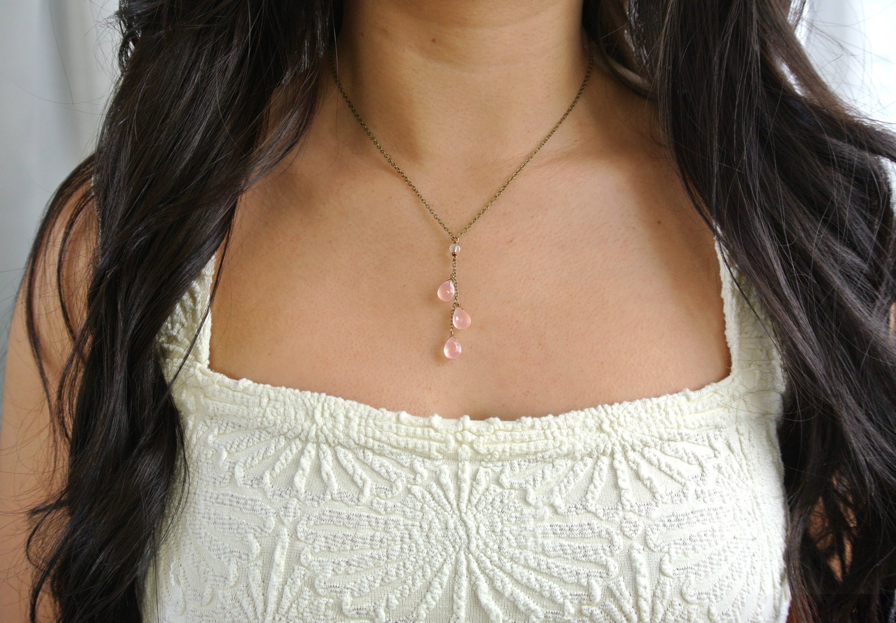 Triple Rose Chalcedony Chain Necklace