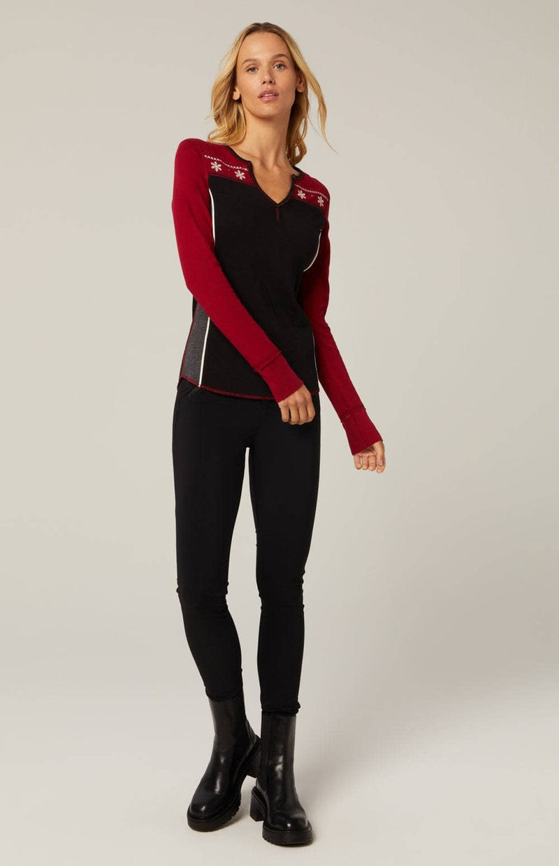 Anja Henley Shirt - Deep Red/Black