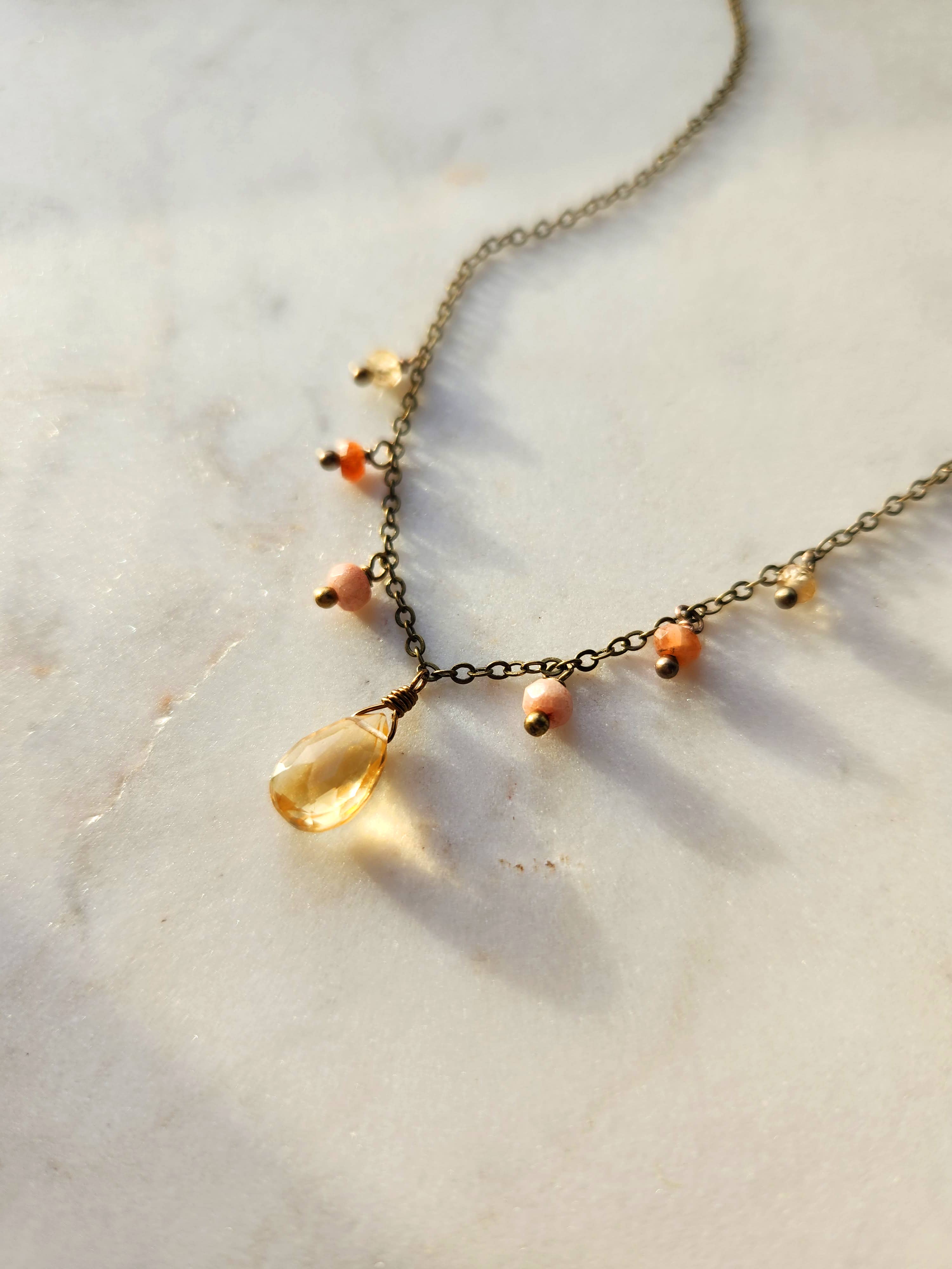 Citrine and Multi Color Sunstone Fringe Necklace