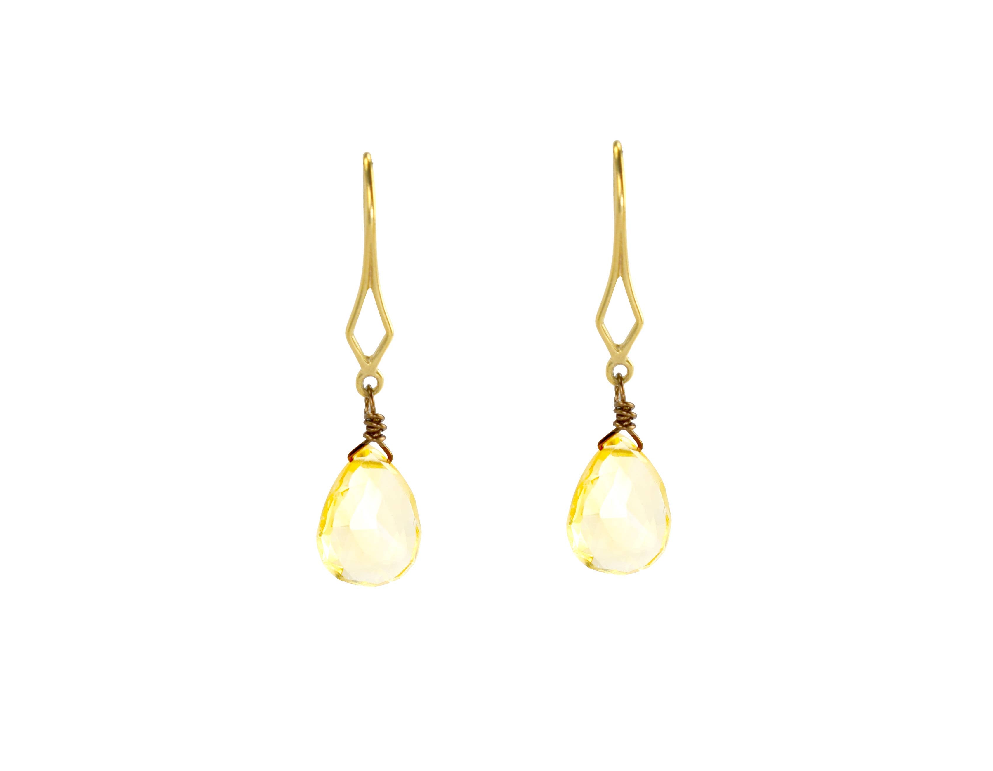 Yellow Stone Diamond Cutout Earrings Geometric Citrine