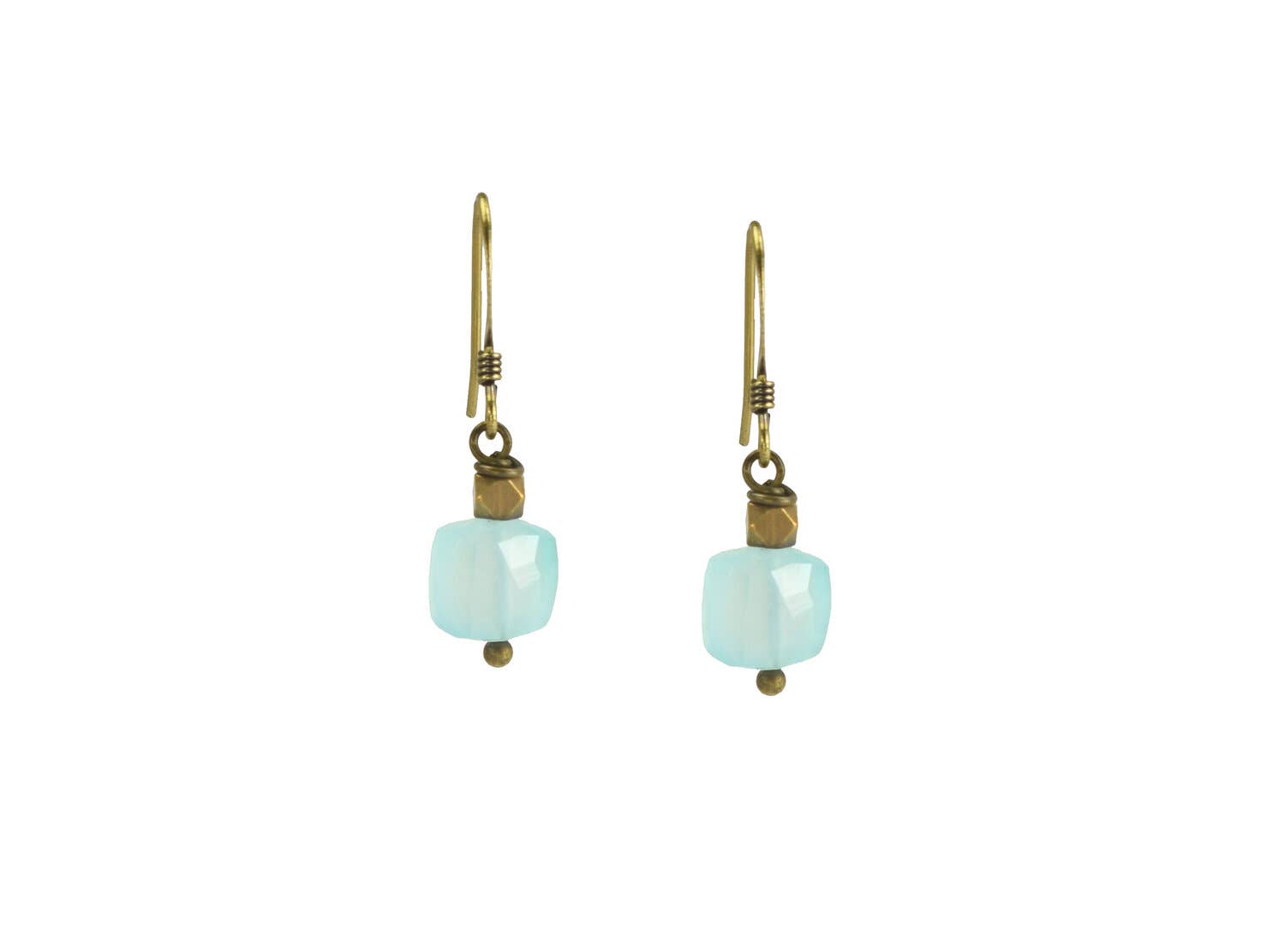 Seafoam Green Chalcedony Cube Earrings