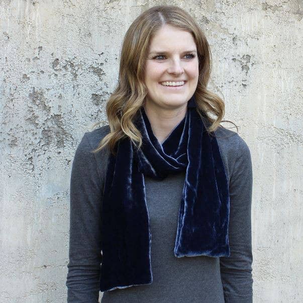 Silk Velvet Oblong Scarf: Indigo