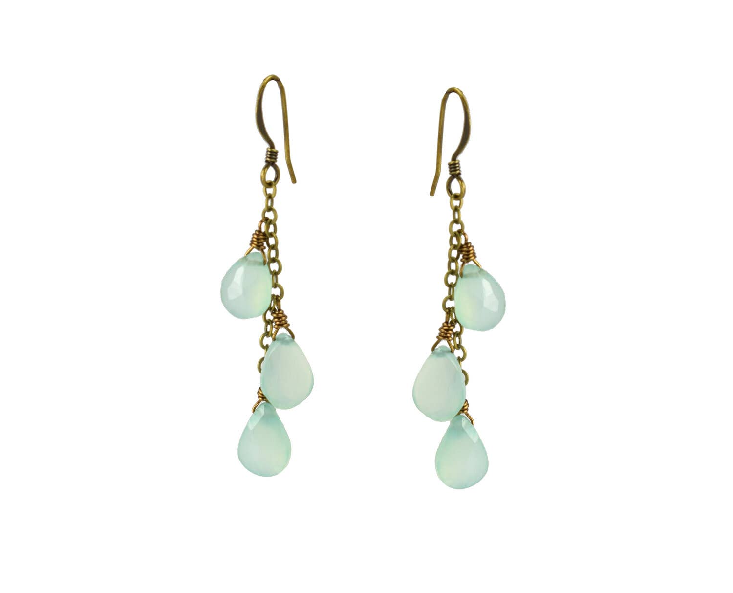 Seafoam Chalcedony Cluster Chain Earrings