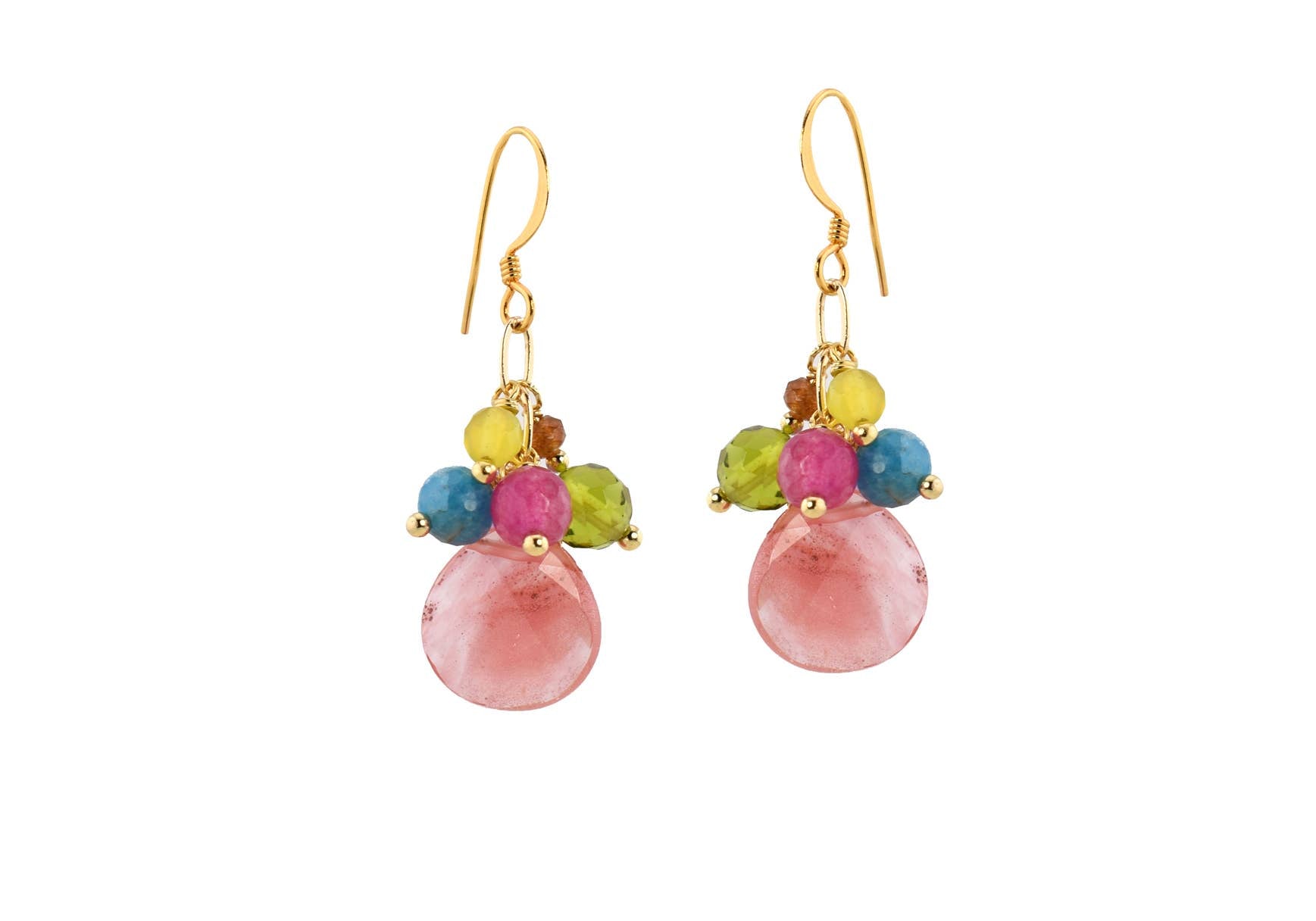 Fruit Blossom Vibrant Multicolor Gemstone Cluster Earrings