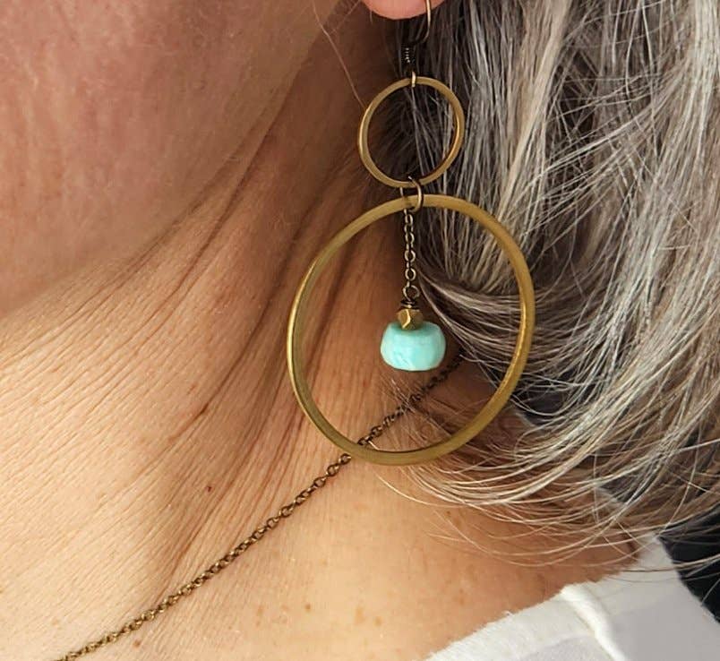 Amazonite Rondelle Circle Earrings with Chain