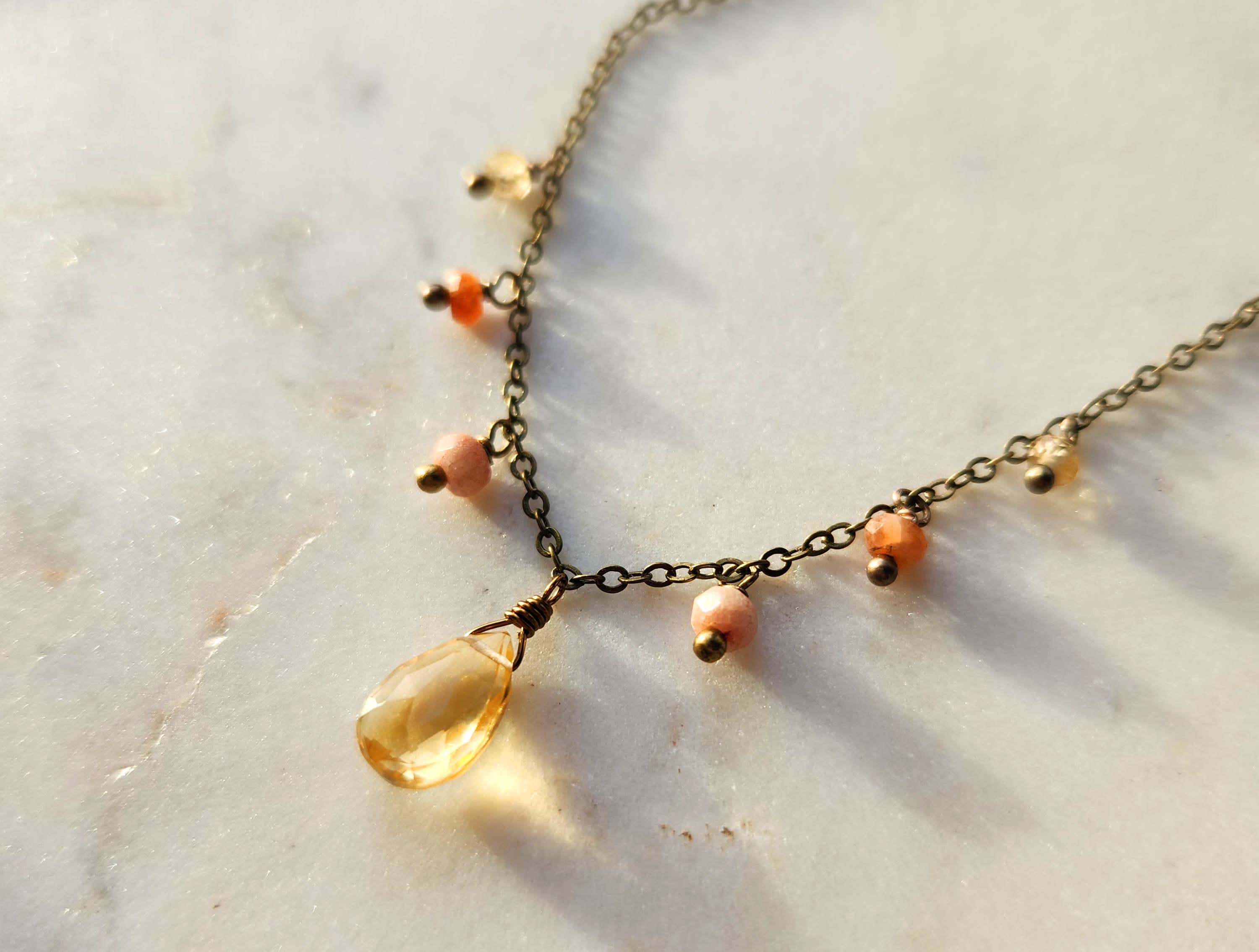 Citrine and Multi Color Sunstone Fringe Necklace