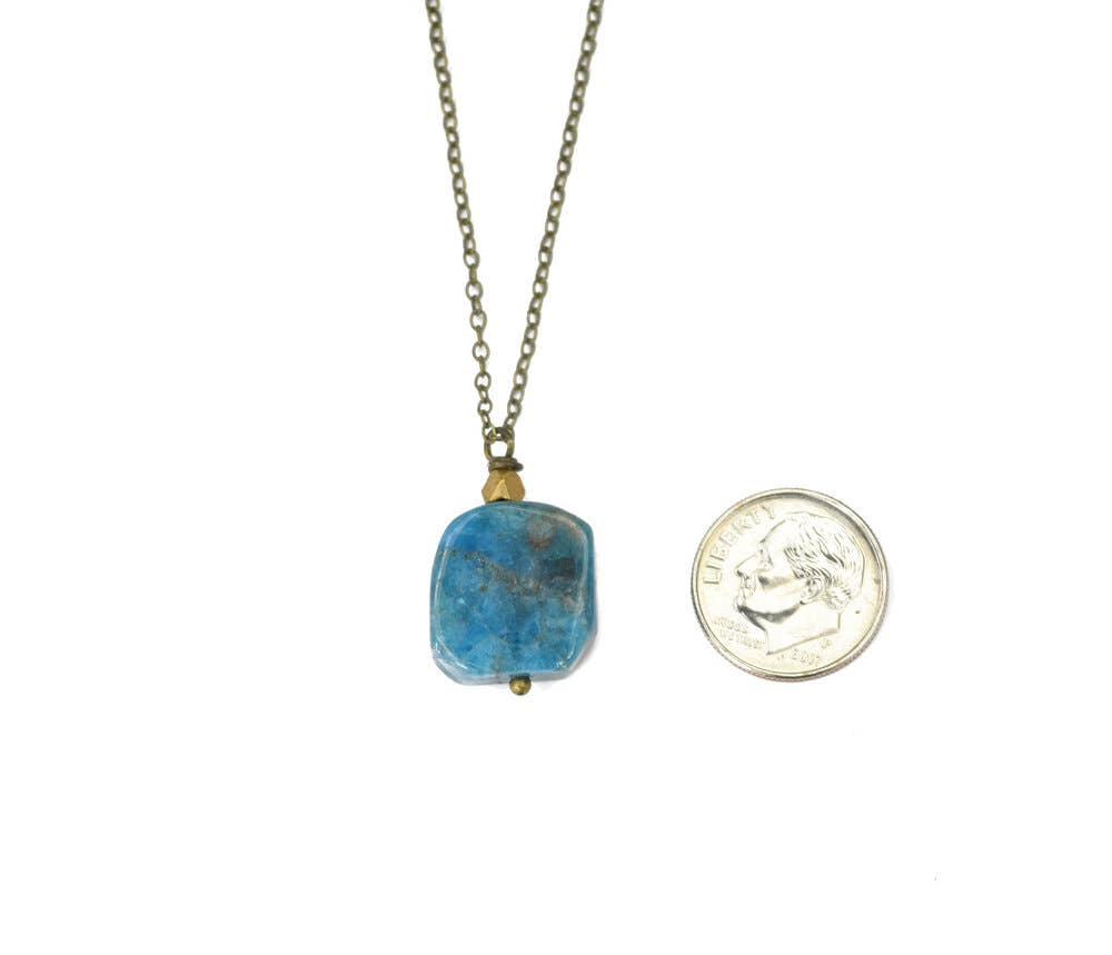 Blue Green Apatite Square Rock Stone Slab Pendant Necklace