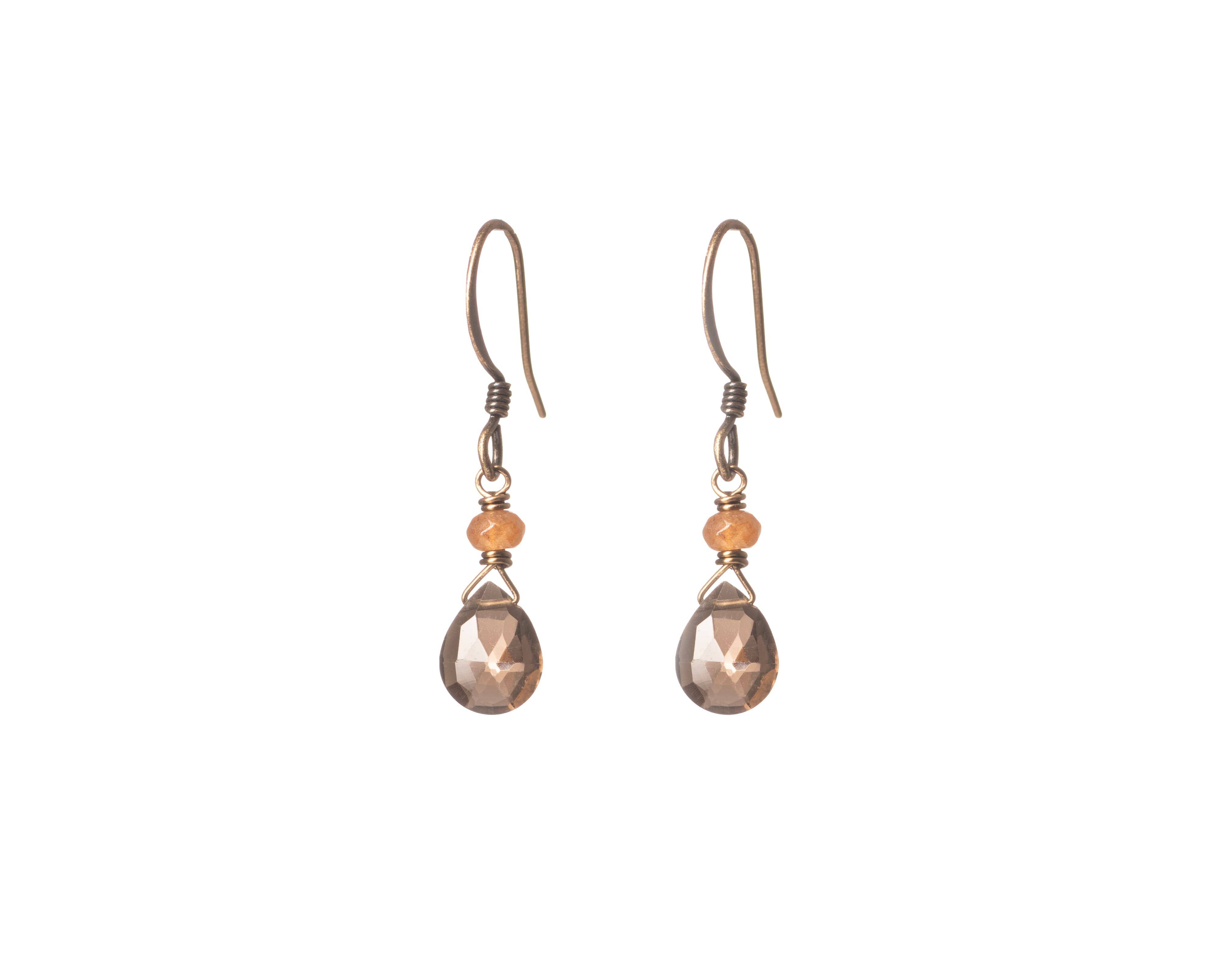 Dainty Smoky Quartz and Brown Jade Earrings