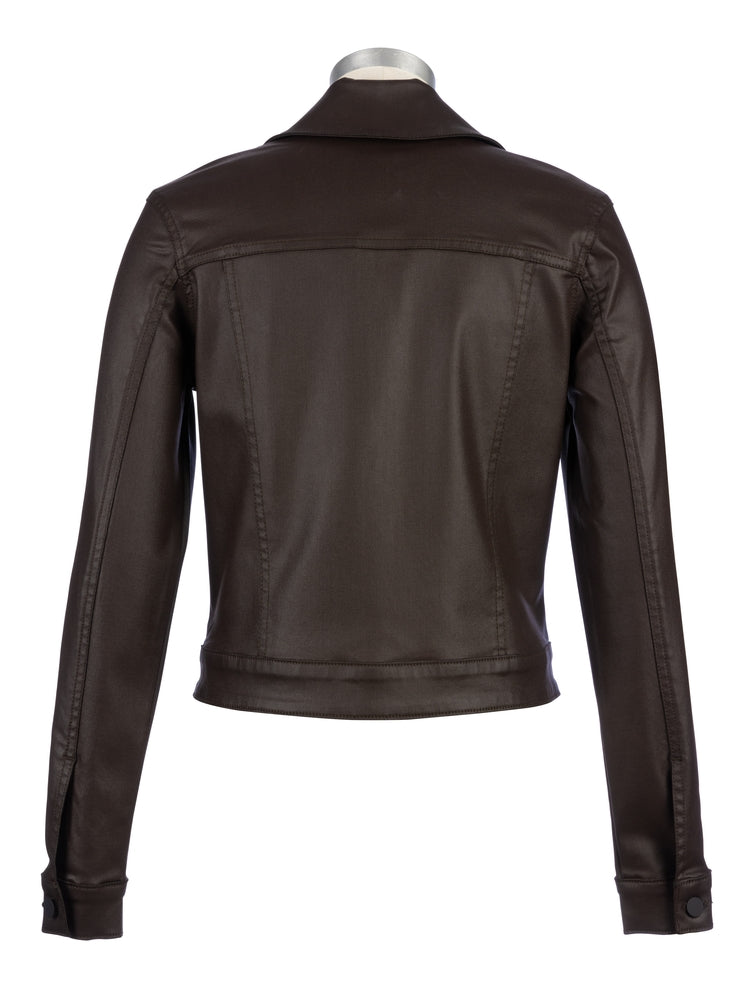 Julia Coated Crop Jacket - Chocolate